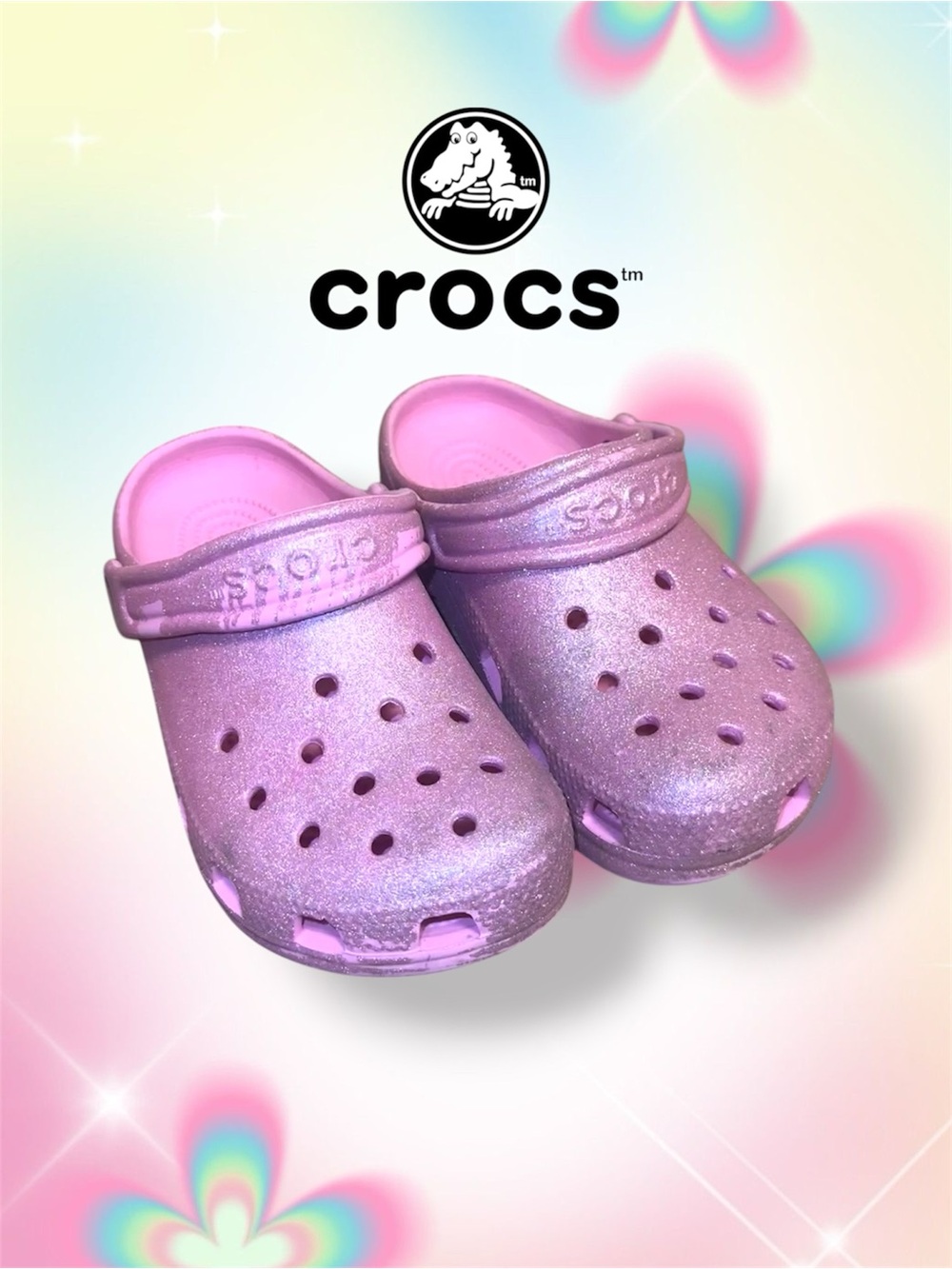 Girls’ Glitter Pink Crocs J2 ✨💗